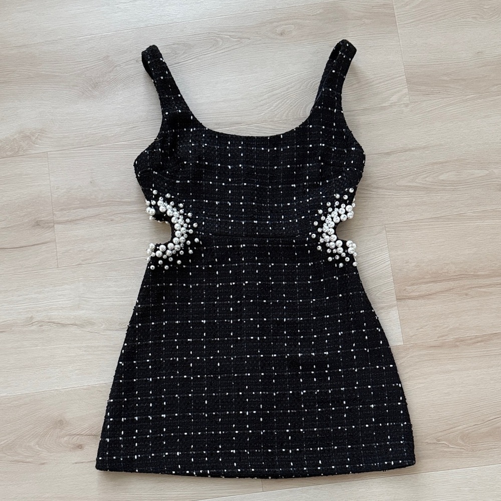 Zara Black Mini Dress with Pearl Details